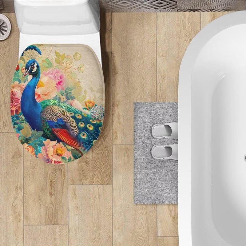 Flashideas Peacock Toilet Seat Covers for Bathroom Soft Plush Seat Covers Tank Lip Covers Easy to Clean Bathroom Decoration Accessories Fits Most Toilet Tanks & Lids - Image 3